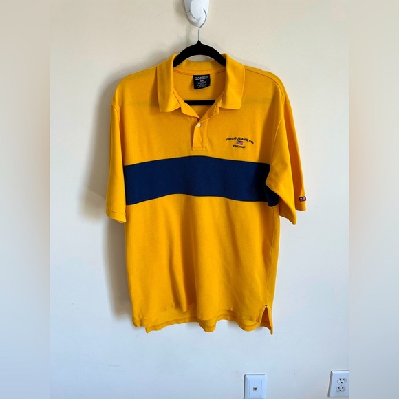 Vintage Polo Jeans Co by Ralph Lauren gold and navy men’s polo shirt SZ medium - Picture 1 of 12